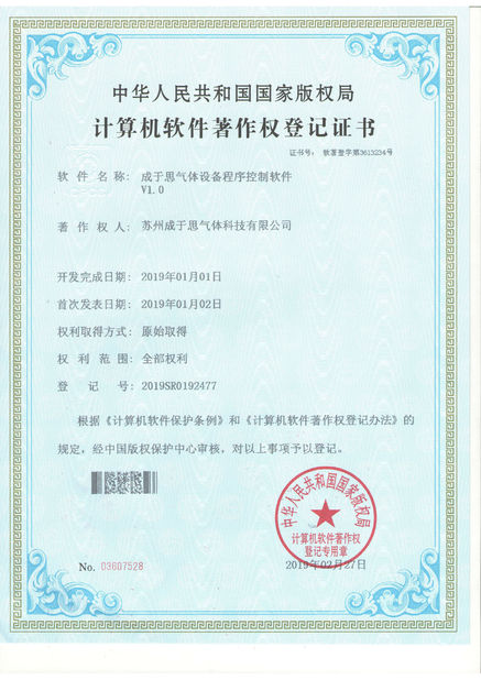 Китай Suzhou Since Gas Technology Co., Ltd Сертификаты